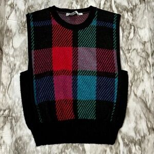 Joyce Sportswear 80s 90s Multicolor Plaid Knit Sweater Vest Rad Cosplay Vintage